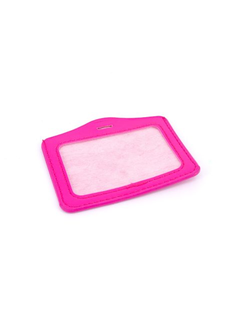 Single Pocket Horizontal ID Card Holder PU Leather-HOT PINK