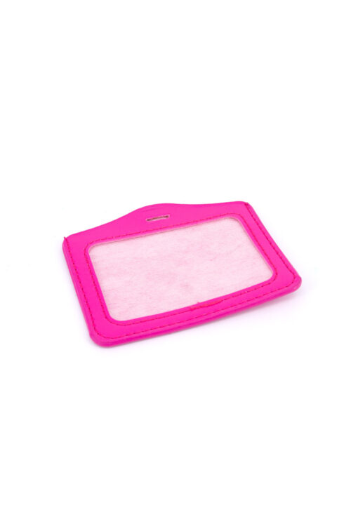Single Pocket Horizontal ID Card Holder PU Leather-HOT PINK