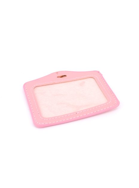 Single Pocket Horizontal ID Card Holder PU Leather- LIGHT PINK