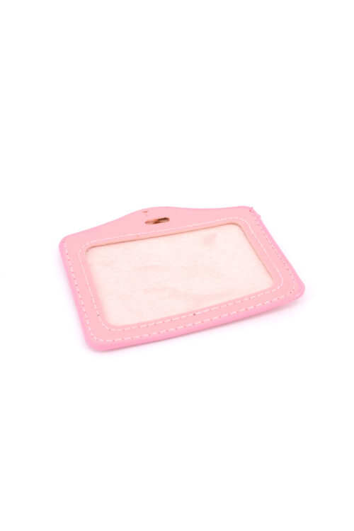 Single Pocket Horizontal ID Card Holder PU Leather- LIGHT PINK