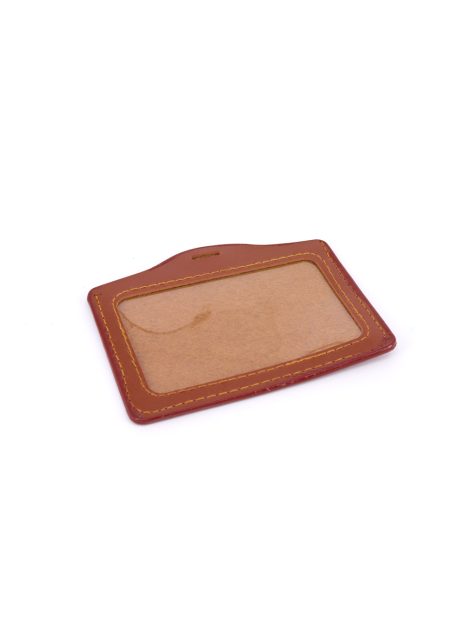 Single Pocket Horizontal ID Card Holder PU Leather-BROWN