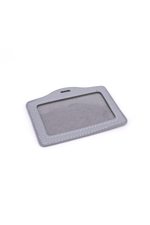 Single Pocket Horizontal ID Card Holder PU Leather-SILVER