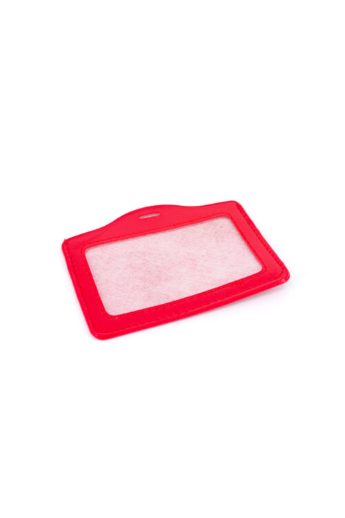 Single Pocket Horizontal ID Card Holder PU Leather-RED