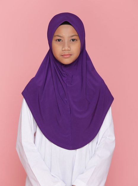 Tudung Sekolah Soft Awning Half Scuba - Purple Gelap