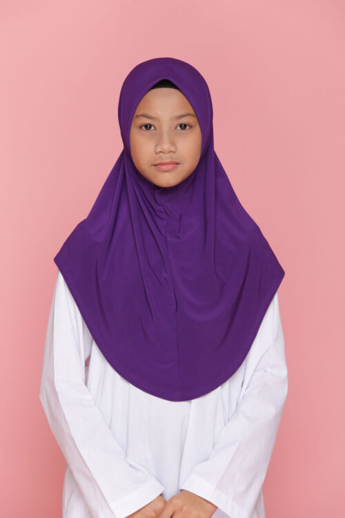 Tudung Sekolah Soft Awning Half Scuba - Purple Gelap