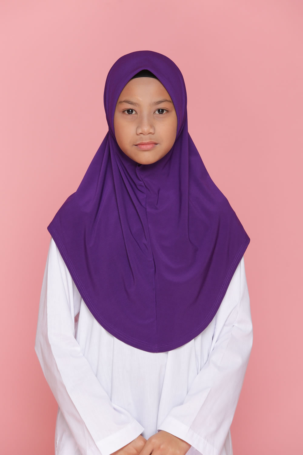 Tudung Sekolah Soft Awning Half Scuba - Purple Gelap
