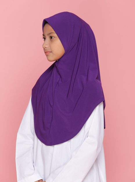 Tudung Sekolah Soft Awning Half Scuba - Purple Gelap