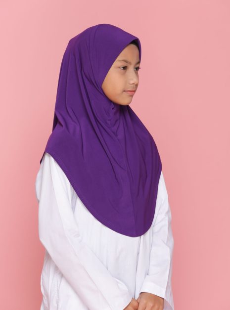 Tudung Sekolah Soft Awning Half Scuba - Purple Gelap