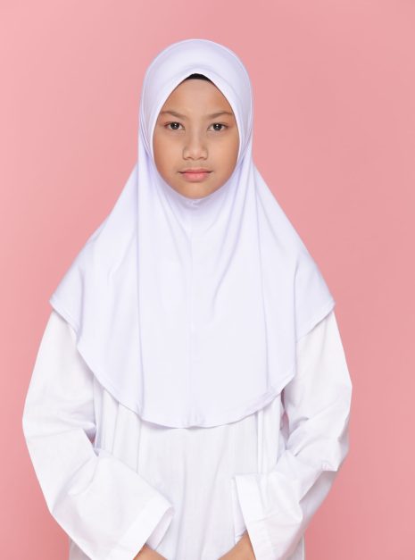Tudung Sekolah Soft Awning Half Scuba - Putih Nila