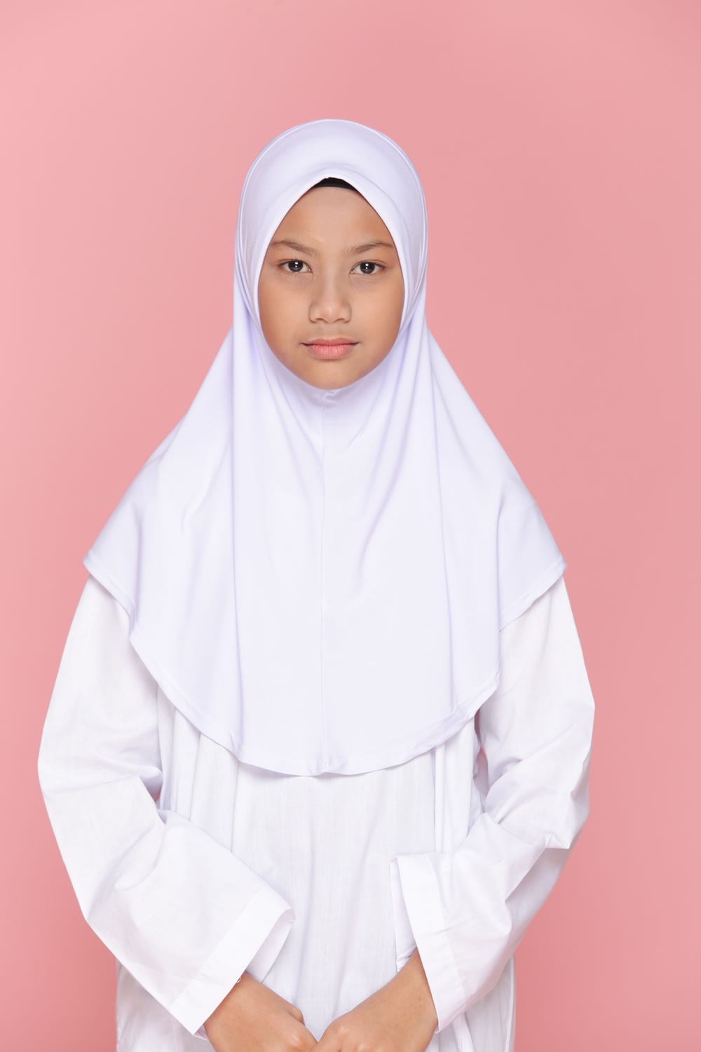 Tudung Sekolah Soft Awning Half Scuba - Putih Nila