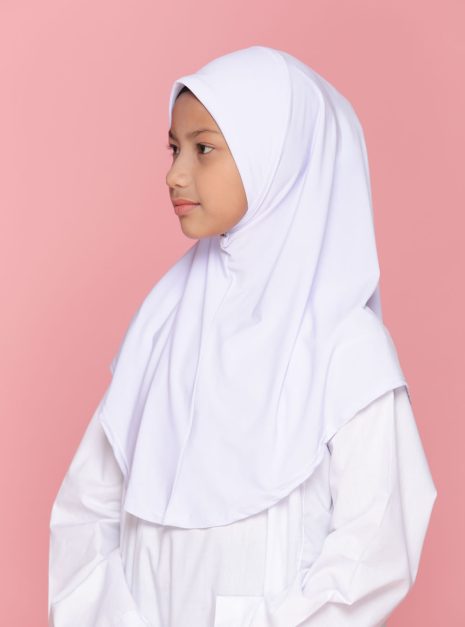 Tudung Sekolah Soft Awning Half Scuba - Putih Nila