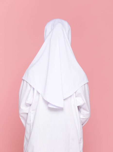 Tudung Sekolah Soft Awning Half Scuba - Putih Nila