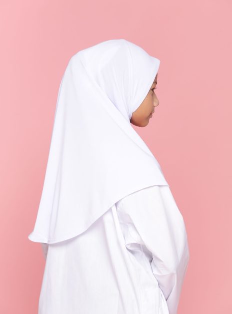 Tudung Sekolah Soft Awning Half Scuba - Putih Nila