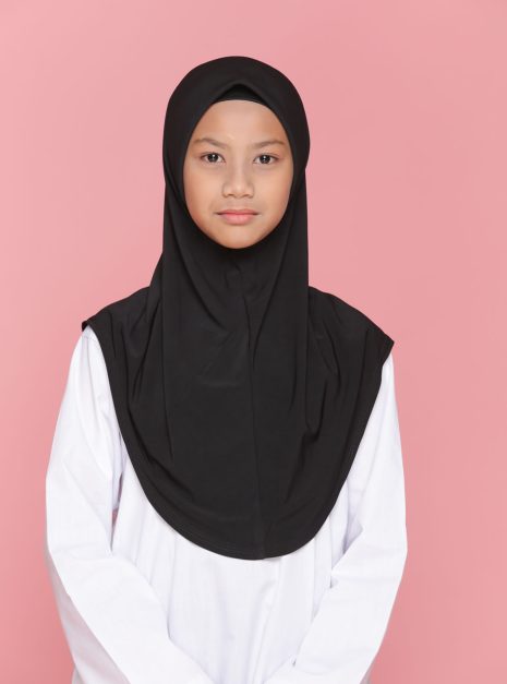 Tudung Sekolah Soft Awning Half Scuba - Hitam