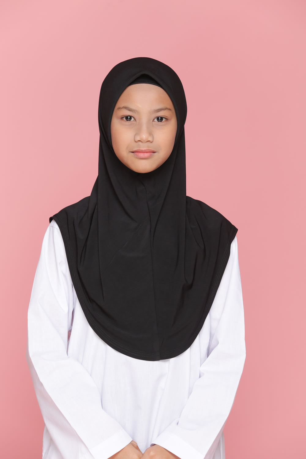 Tudung Sekolah Soft Awning Half Scuba - Hitam