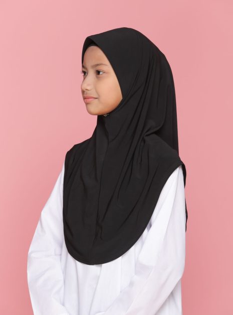 Tudung Sekolah Soft Awning Half Scuba - Hitam