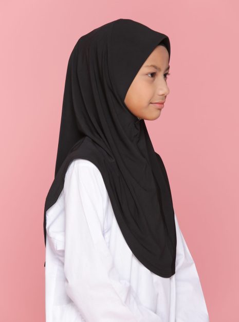 Tudung Sekolah Soft Awning Half Scuba - Hitam