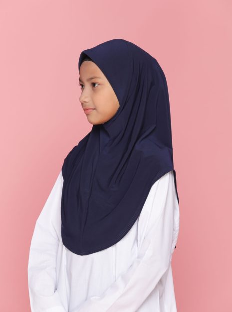 Tudung Sekolah Soft Awning Half Scuba - Blue Black