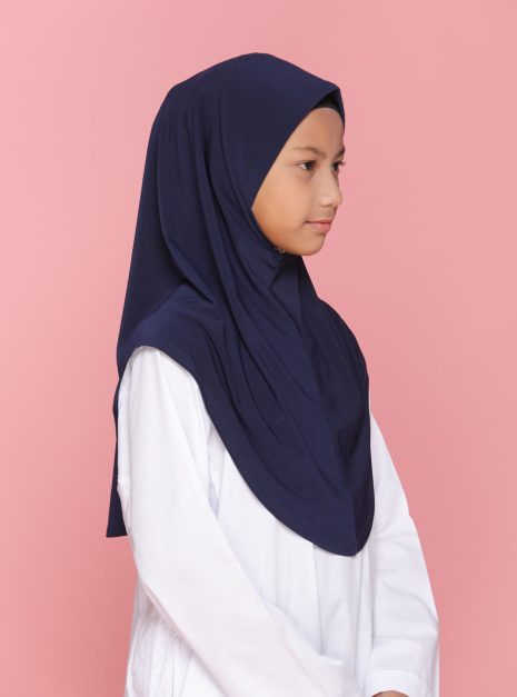 Tudung Sekolah Soft Awning Half Scuba - Blue Black