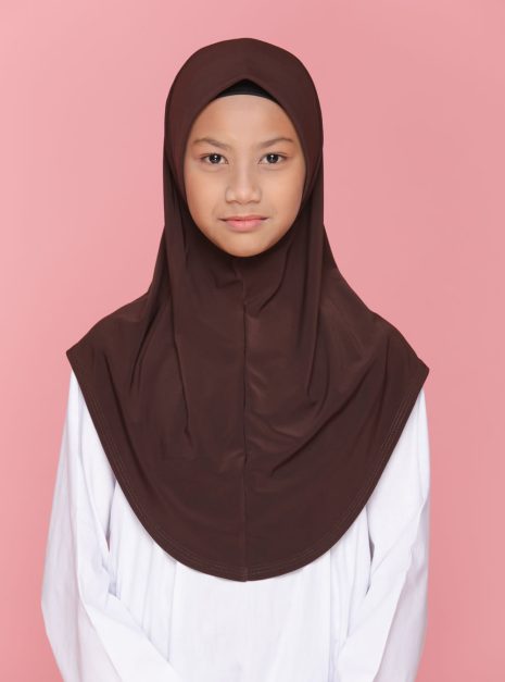 Tudung Sekolah Soft Awning Half Scuba - Coklat