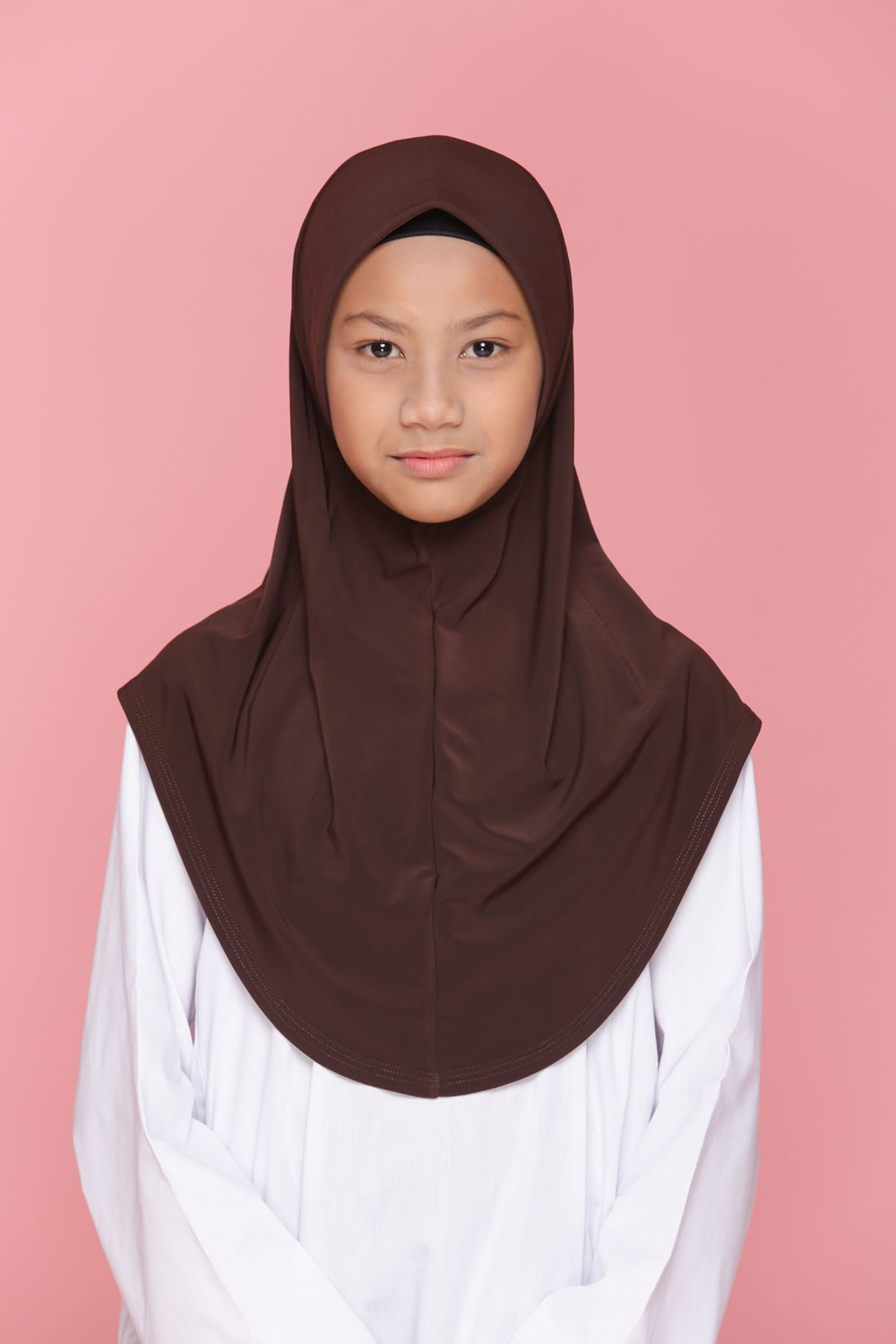 Tudung Sekolah Soft Awning Half Scuba - Coklat