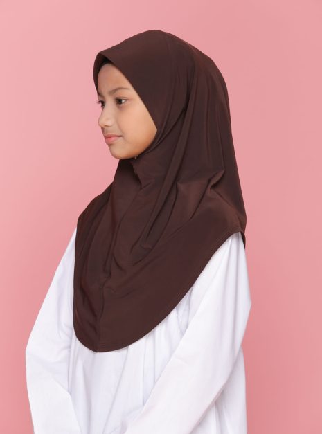 Tudung Sekolah Soft Awning Half Scuba - Coklat