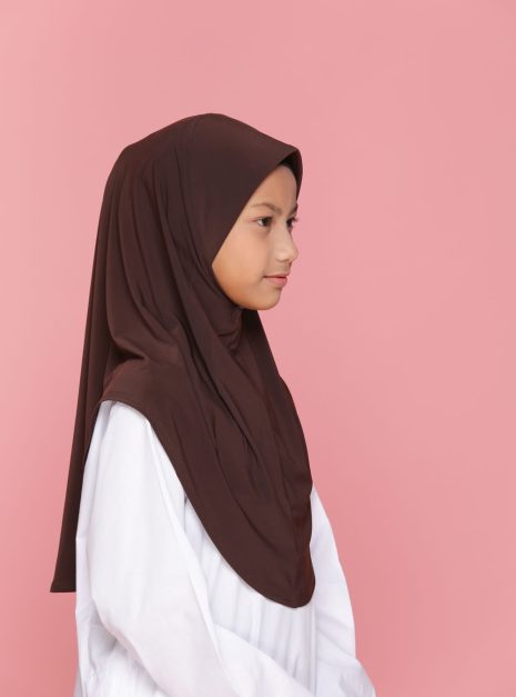 Tudung Sekolah Soft Awning Half Scuba - Coklat