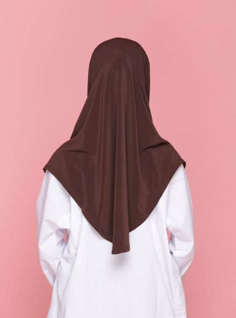 Tudung Sekolah Soft Awning Half Scuba - Coklat