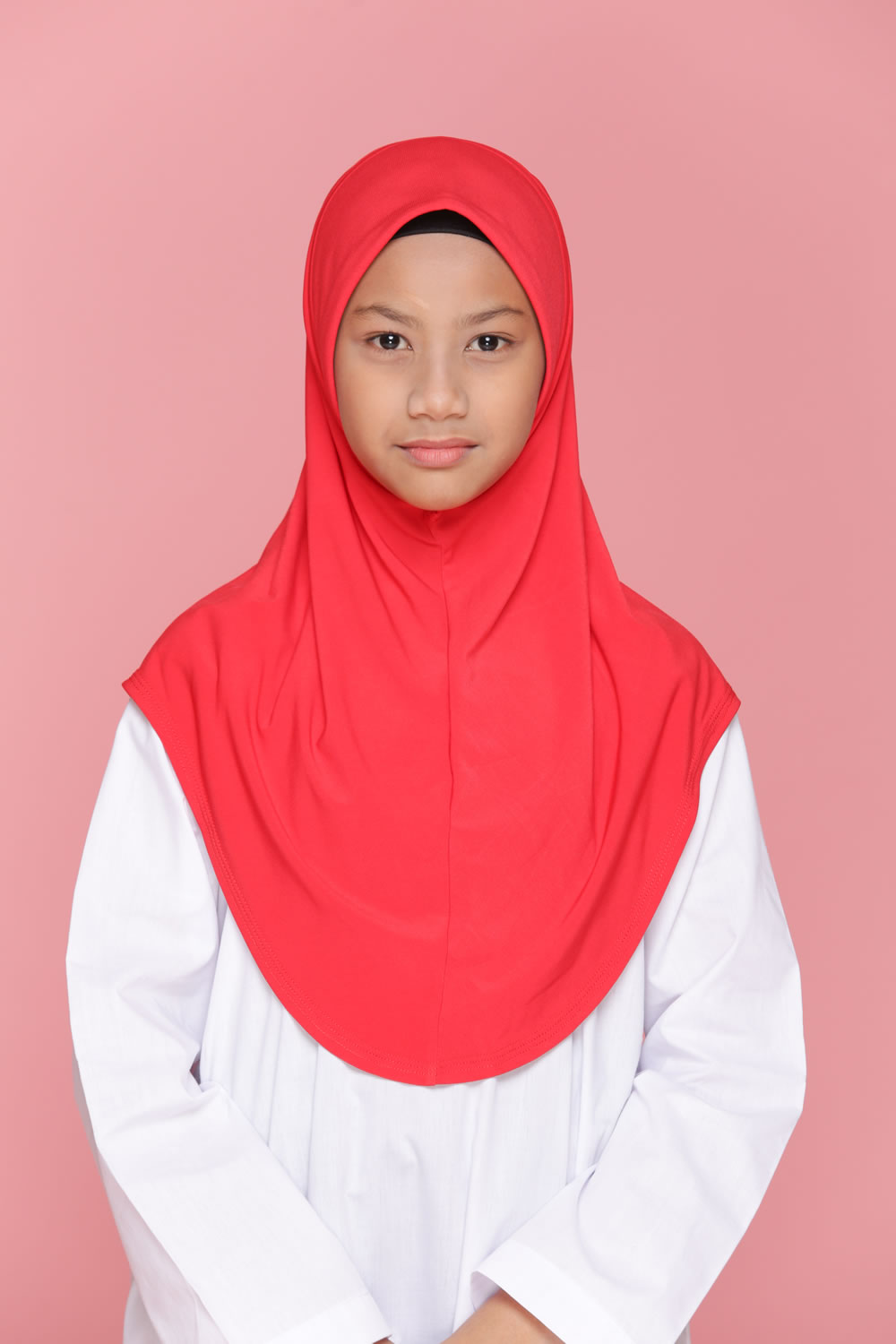 Tudung Sekolah Soft Awning Half Scuba - Chili Red