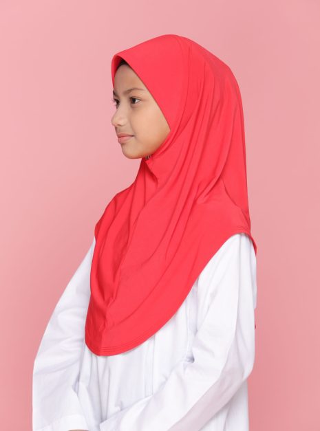 Tudung Sekolah Soft Awning Half Scuba - Chili Red
