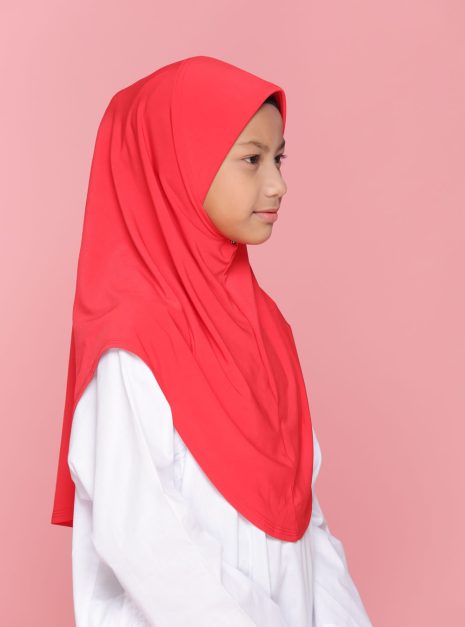 Tudung Sekolah Soft Awning Half Scuba - Chili Red