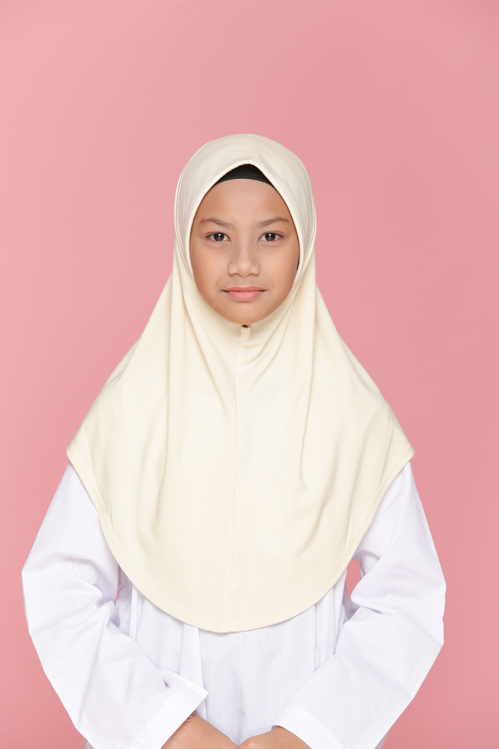 Tudung Sekolah Soft Awning Half Scuba - Cream