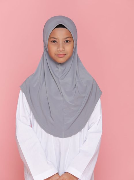 Tudung Sekolah Soft Awning Half Scuba - Kelabu