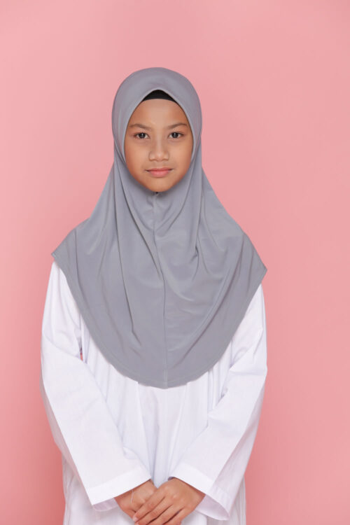 Tudung Sekolah Soft Awning Half Scuba - Kelabu