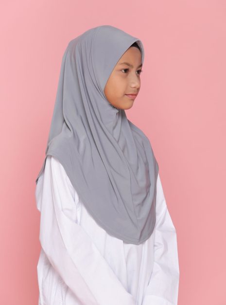 Tudung Sekolah Soft Awning Half Scuba - Kelabu