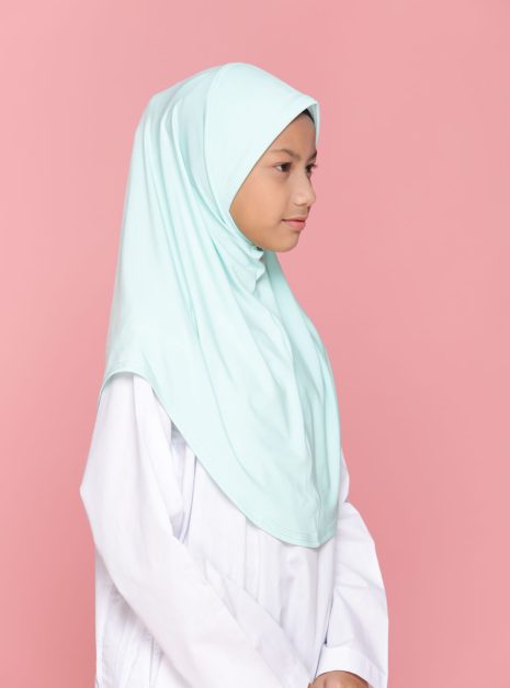 Tudung Sekolah Soft Awning Half Scuba - Hijau Cair
