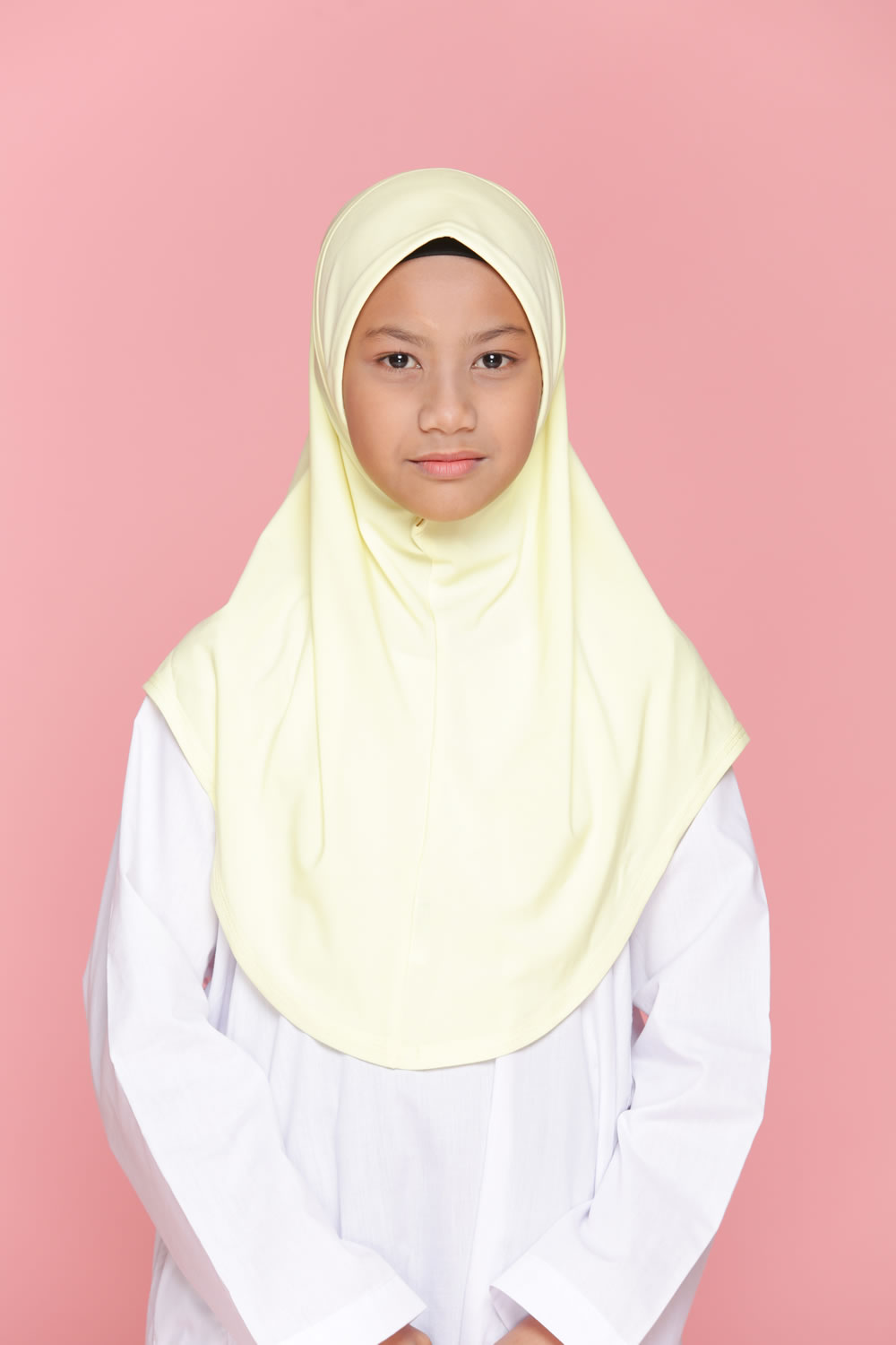 Tudung Sekolah Soft Awning Half Scuba - Kuning Cair