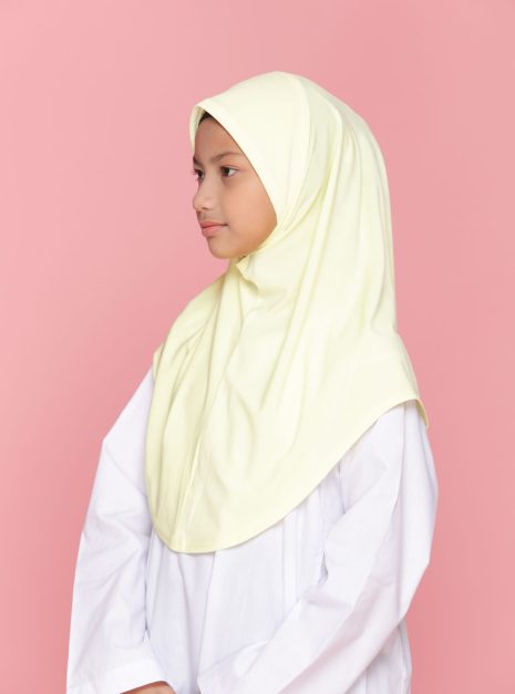Tudung Sekolah Soft Awning Half Scuba - Kuning Cair