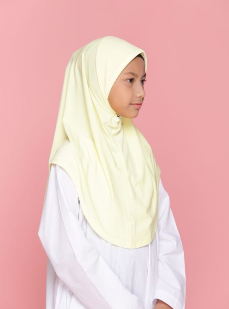 Tudung Sekolah Soft Awning Half Scuba - Kuning Cair