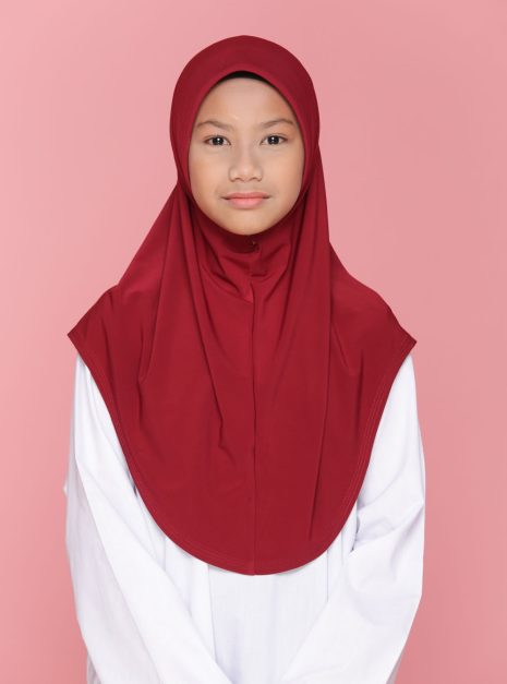 Tudung Sekolah Soft Awning Half Scuba - Maroon