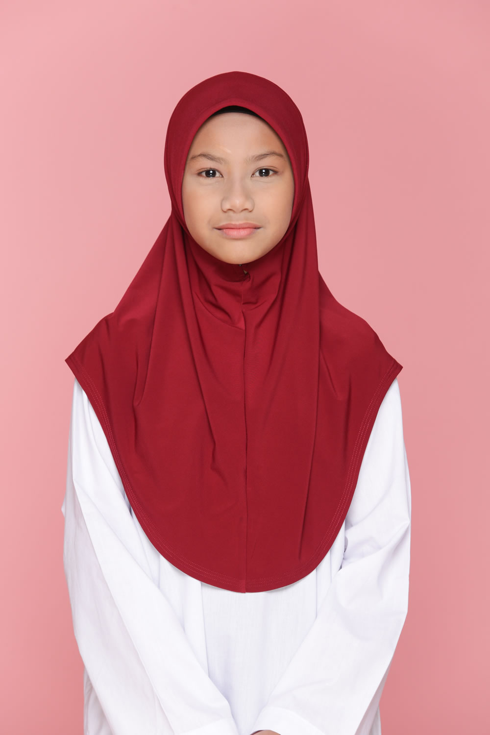 Tudung Sekolah Soft Awning Half Scuba - Maroon