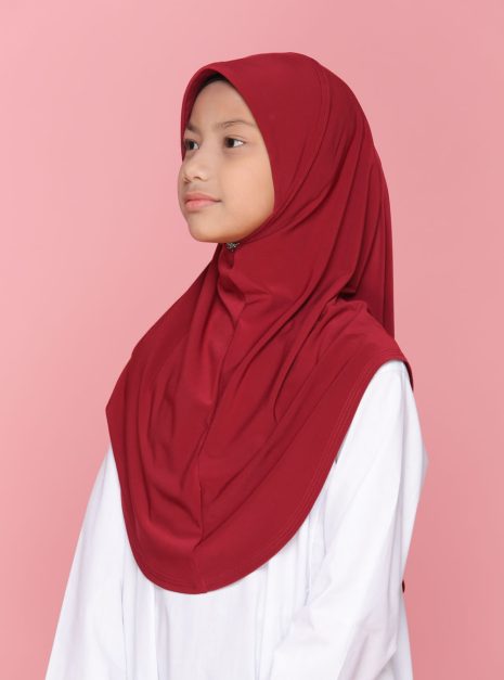 Tudung Sekolah Soft Awning Half Scuba - Maroon