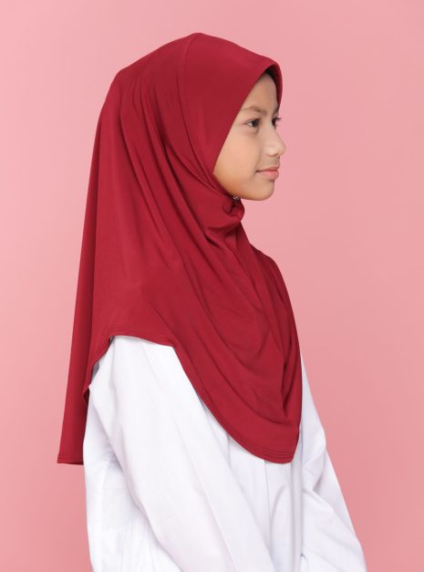 Tudung Sekolah Soft Awning Half Scuba - Maroon