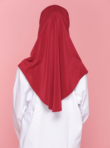 Tudung Sekolah Soft Awning Half Scuba - Maroon
