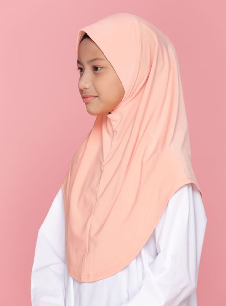 Tudung Sekolah Soft Awning Half Scuba - Peach