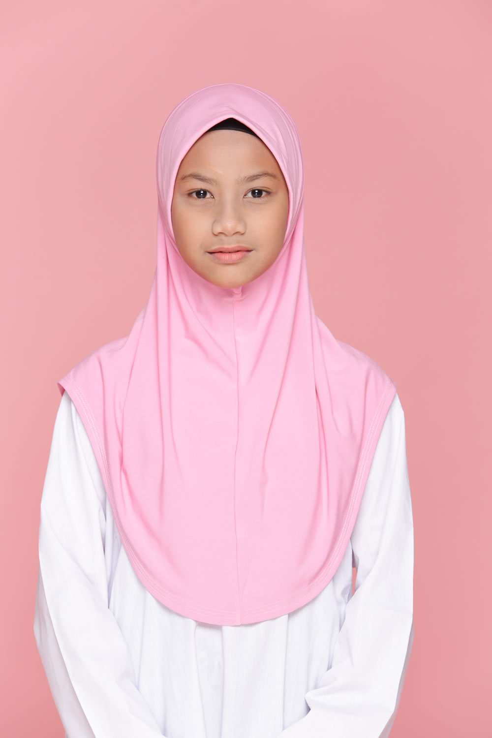 Tudung Sekolah Soft Awning Half Scuba - Pink