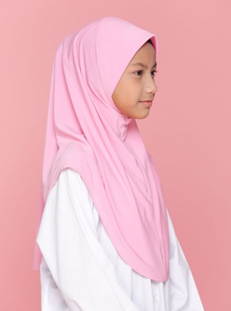 Tudung Sekolah Soft Awning Half Scuba - Pink