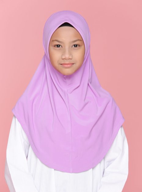 Tudung Sekolah Soft Awning Half Scuba - Purple Cair