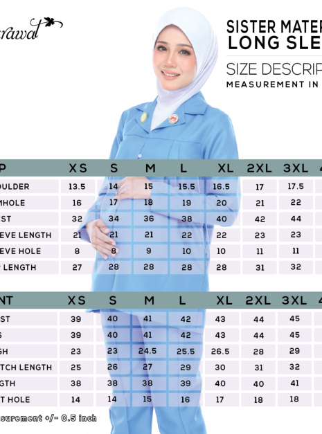 SISTER LONG SLEEVE MATERNITY UNIFORM (ONE SET TOP & PANT)