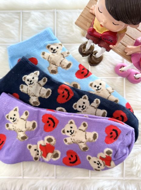 COTTON COMFORT SOCK - TEDDY BEAR (DARK BLUE,BLUE,PURPLE)